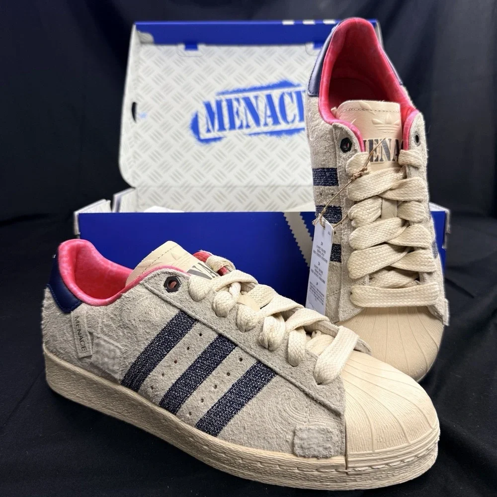 Size 9 Adidas Superstar 82 X Menace Men's Sneakers 'Wonder White Dark Blue'